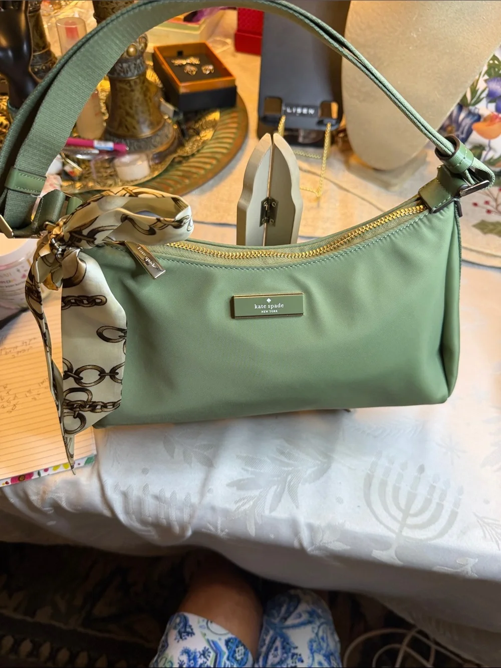 kate spade Sage Green Shoulder Bag with Gold Plaque